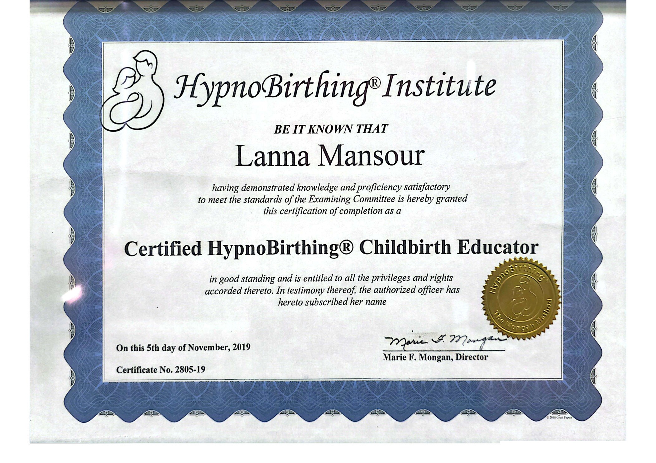 شهادة HypnoBirthing